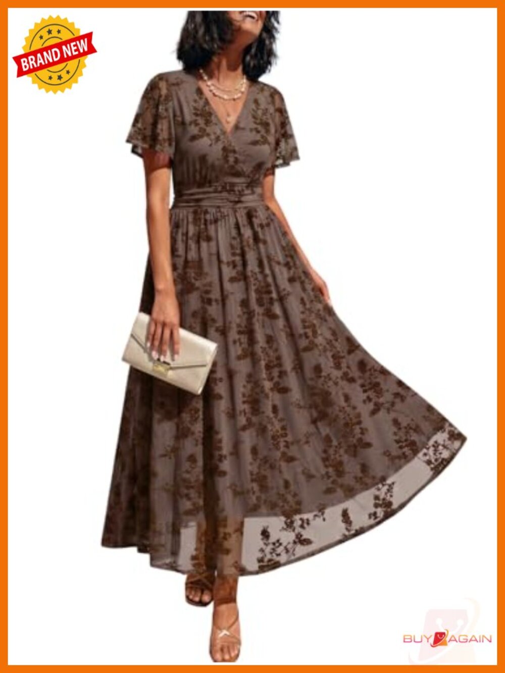 Womens Floral Wrap Dress Maxi V-Neck Short Sleeve Wedding Guest with Pockets